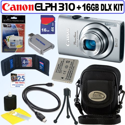 Canon PowerShot ELPH 310 HS 12.1 MP CMOS Digital Camera (Silver) + NB-4L Battery + 16GB Deluxe Accessory Kit