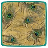 Entertaining With Caspari Peacock Square Paper Salad Plates, 16-Count