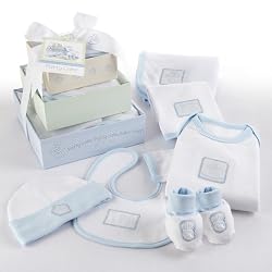 "Patty Cake" Six-Piece Layette Set in Keepsake Gift Box Tower (Blue)