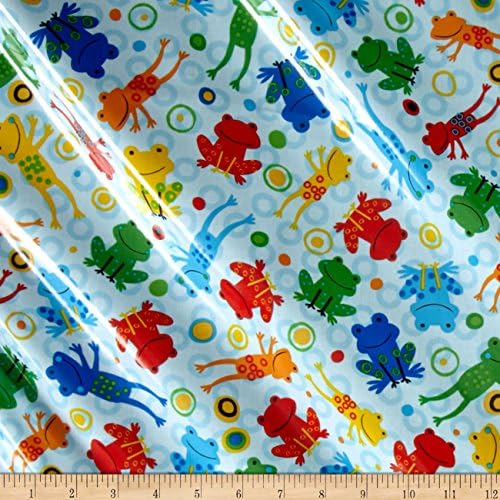 Kaufman Jump into Fun Slicker Laminated Cotton Frog Blue Fabric By The Yard