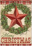 Carson - "Rustic Christmas" 28"X40" Merry Christmas Wreath, Star House Flag