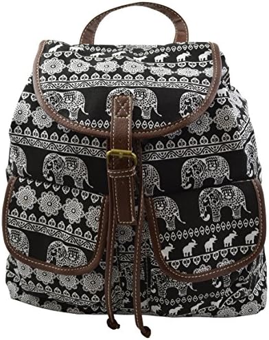 Fashion Girls Women's Elephant Print Casual Canvas Backpack School Travel Bag