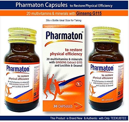 Pharmaton 30 Capsules Bottle (Pack of 2) Stress Fatigue, Tiredness, Exhaustion with Ginseng G115 Optimal Physical and Mental Performance Ideal Size for Taking by Pharmaton Capsules