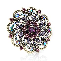 Large Purple Crystal Flower Brooch Pin