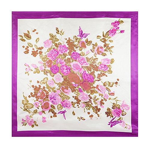 Fashion silk scarves flower pattern Square Scarves shawl (Purple)