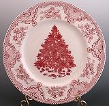 Johnson Brothers Red Christmas Tree Old Britain Castles Dinner Plates, Set of 4