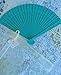 Quasimoon PaperLanternStore.com 8 Inch Water Blue Folding Wood Panel Hand Fan with White Organza Bag for Weddings