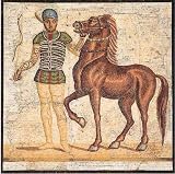 Charioteers of the Four Factions of Circ By Unknown. ART PRINT ON CANVAS with 3/4 inch deep bars. Size: 13 x 13 Inches