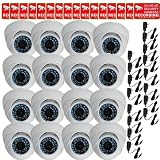 VideoSecu 16 of Day Night Vision Outdoor Infrared CCD Security Cameras Vandal Proof 420TVL 3.6mm Wide View Angle Lens 20 IR LEDs for CCTV DVR Home Surveillance System with Free Power Supplies and Security Warning Decals CPF