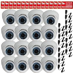 VideoSecu 16 of Day Night Vision Outdoor Infrared CCD Security Cameras Vandal Proof 420TVL 3.6mm Wide View Angle Lens 20 IR LEDs for CCTV DVR Home Surveillance System with Free Power Supplies and Security Warning Decals CPF