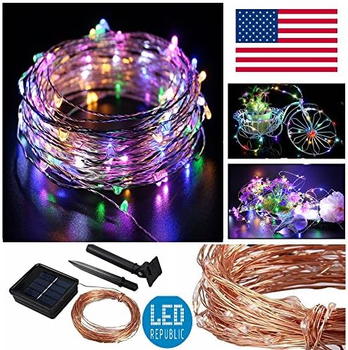 LED Republic Solar Powered String Fairy Lights 33 ft Bendable Copper Wire Ambiance Lights With 100 Twinkling &amp; Shimmering LEDS For Christmas,Xmas ,Garden,Wedding,Patio,Party (Rainbow Colors))