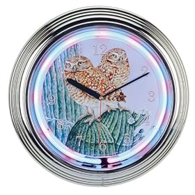 Wildlife Owls Blinking Neon Wall Clock...Penguin, Zebra, Panda Bear, Hummingbird wildlife neon... by Neon Clocks