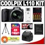 Nikon Coolpix L110 12.1 Megapixel Digital Camera with 15x Optical Zoom (Matte Black) + 4GB Card + (4) Batteries + Case + Accessory Kit