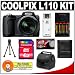 Nikon Coolpix L110 12.1 Megapixel Digital Camera with 15x Optical Zoom (Matte Black) + 4GB Card + (4) Batteries + Case + Accessory Kit