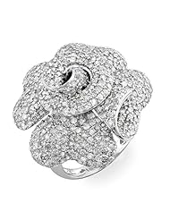 4.10 Carat (ctw) 14k White Gold Round Diamond Ladies Cocktail Blossom Flower Rose Right Hand Statement Ring