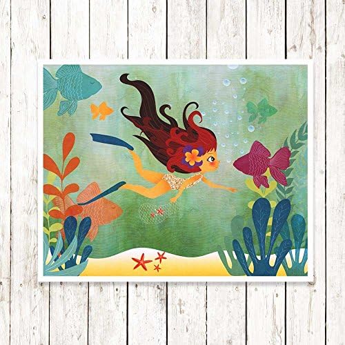 Surfer Snorkeling Wall Decor - Baby Nursery Wall Art -Girls Teen Bedroom - Childrens Wall Art