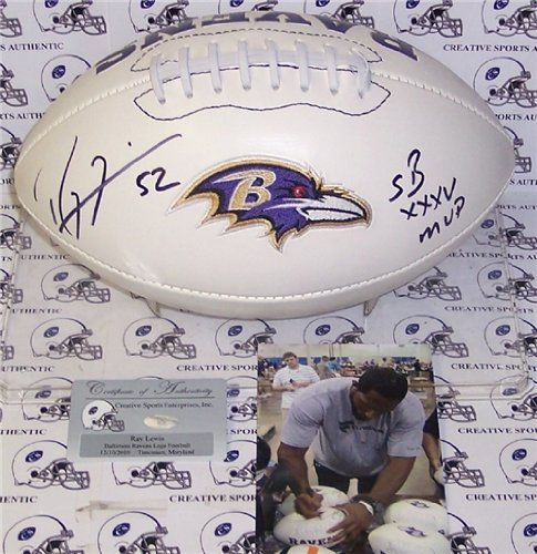 Ray Lewis Autographed/Hand Signed Baltimore Ravens Logo Football