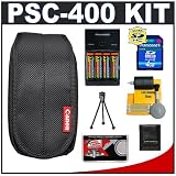 Canon PowerShot PSC-400 Carrying Case + (4) Batteries & Charger + 4GB Card + Tripod + Accessory Kit for A460, A470, A550, A560, A570 IS, A580, A590 IS, A710 IS, A720 IS, A1000 IS, A2000 IS & E1 Digital Cameras