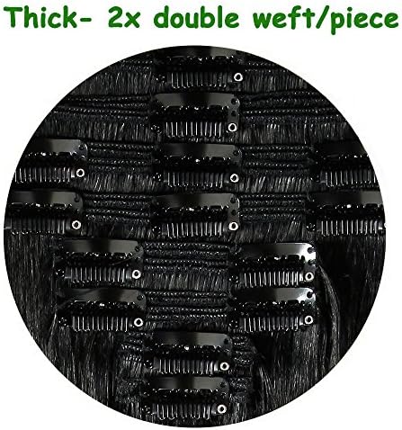 Thick 130g-160g Clip in 100% Remy Human Hair Extensions Full Head 8pcs Black Brown Blonde 16"18"20"22" (#1 Balck,18" 140g)