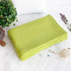 [Green] 100% Cotton Thermal Cellular Throw Blanket (90 by 108 inches)