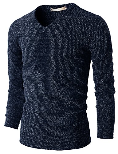 H2H Men's V-Neck Knit T-Shirts Long Sleeve NAVY US S/Asia M (KMTTL029)