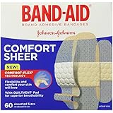 Band-Aid Brand Adhesive Bandages, Comfort Sheer, Assorted, 60 Count