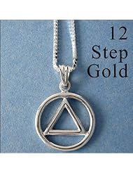 Alcoholics Anonymous AA Jewelry Set, Sterling Silver, #1204, AA Pendant #05 with Heavy Box Chain #211, Chain Available in 3 Sizes, $48-$60