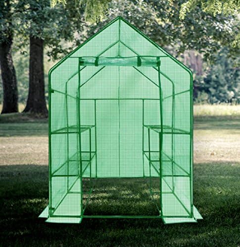 Walk-In Portable Greenhouse - 6 Tiers 12 Racks - Green House Kit Includes Plant Labels, Guy Ropes, Stakes, Zip Ties to Secure Your Greenhouse. Dimensions 56" Length x 56" Width x 78" Height (PE Cover)
