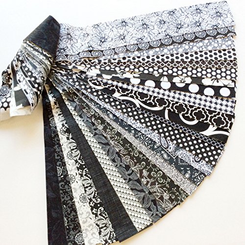 Jelly Roll 25 Cotton Quilting Fabric Strips 2.5 X 43-inch Classic Black and White No Duplicates