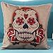 L&J.ART 2 PCS 18'' Vintage Colorful Skull Mexican Day of The Dead Linen Throw Pillow Cushion Cover Covers