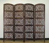 Rajasthan - Antique Brown - 4-Panel Handcrafted Wooden Room Divider Screen by Cotton Craft - Size: 80 inches tall by 72 inches wide - Intricate detail with carving on both sides of the screen making it fully reversible, highly versatile - It hides clutter, adds décor, and divides the room