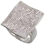 14k White Gold 7/8 (22mm) wide Rectangular Ring, w/ 1.65 Carats Brilliant Cut Micro Pave Diamonds