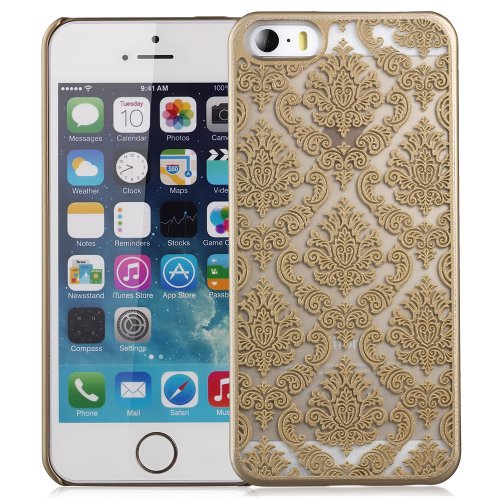 GreatShield TACT Series Design Pattern Rubber Coating Ultra Slim Fit Hard Case Cover for Apple iPhone 5 / 5S (Damask - Gold)
