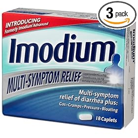 Imodium Multi-Symptom Relief of Diarrhea, 18-Count Caplets (Pack of 3)