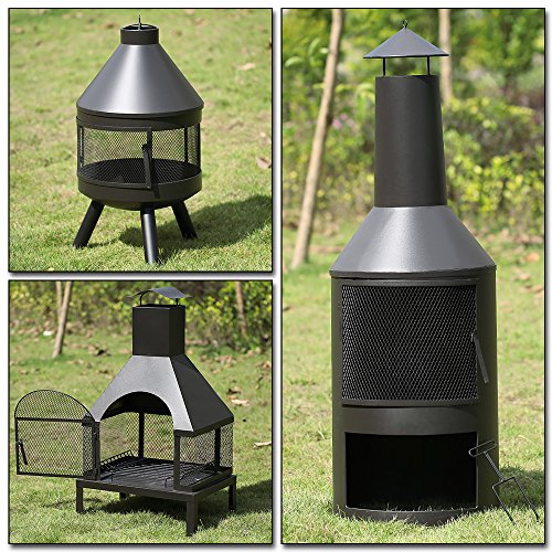 Ikayaa Extra Large Chimenea Garden Fire Pit Outdoor Metal Fireplace
