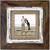 Malden International Designs Rustic Distressed Wood Fashion Two Tone Cedar Picture Frame with Burlap Mat to Hold 4 by 4-Inch Photo, 4 by 4-Inch