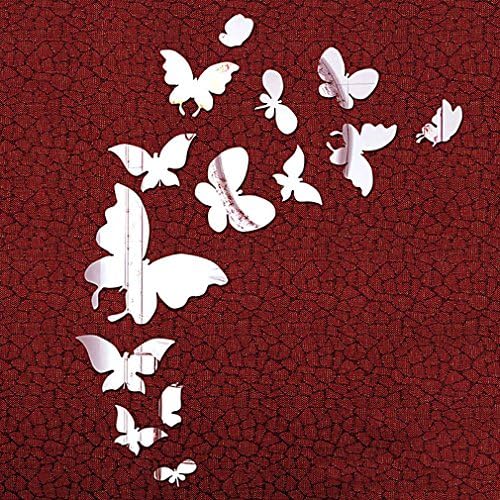DIY - Do It Yourself New Wall Mirror Stickers, Butterflies, Made of Acrylic Material Like Mirror, Modern Design for Home Living Room Bedroom Kitchen Baby Child Novelty Luxury Crystal Wall Silent Watch Extra Large Clocks, Silver