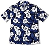White Hibiscus Fern Men's Hawaiian Aloha Cotton Shirt