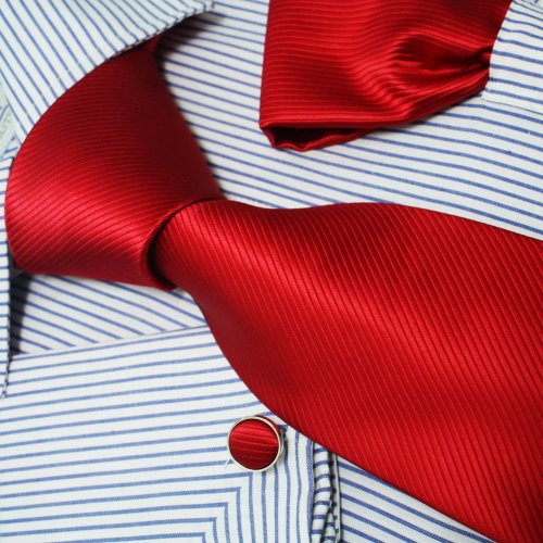 Red Stripes 100% Jacquard Woven Silk Tie Hanky 