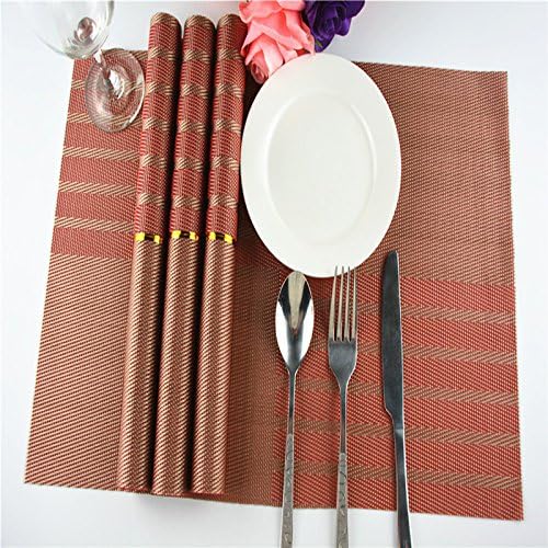 Kitchen Talents High Quality Dining Room Placemats For Table Heat Insulation Stain-resistant Simple European Style Eat Mat Vinyl Placemats,Set of 6 Pcs (Red)