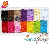 Ema Jane Double Set of Colorful Small Gerber Daisy Flower Hair Clips with Super Soft 'Ema Jane' Crochet Headbands - 60 Set (Double Set of 15 Flowers + 15 Headbands, 30 + 30)