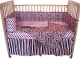 Pink and Brown Damask 4-Piece Crib Set