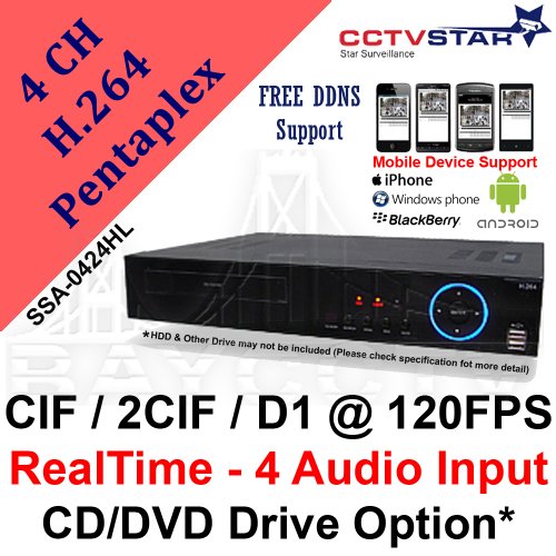 CCTVSTAR iSync SSA-0424HL 4CH H.264 Pentaplex CIF / 2CIF / D1 @ 120 FPS Real Time Standalone DVR