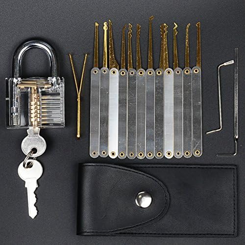 15 Piece Lock Pick Set Gold Edition with Clear Padlock and Ebook Guide