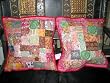 2Pc Red Pink Zari Sequin Embroidery Patch Work Pillow Cushion Covers 16"