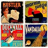 Vintage Fruit Label Coaster Set 2 - Hustler, Morning Judge, Duckwall, Vandalia Brand