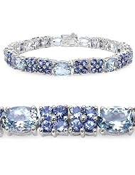 16.70 Carat Genuine Aquamarine and Tanzanite Sterling Silver Bracelet