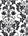Black Leaf Floral Heart on White Damask Wallpaper