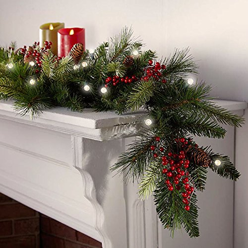 Cordless LED Pre-lit Cone & Berry Christmas Garland