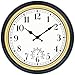 45Min 12 Inch Indoor/Outdoor Retro Round Waterproof Wall Clock with Thermometer, Silent Non Ticking Battery Operated Quality Quartz Wall Clock Home/Patio Decor